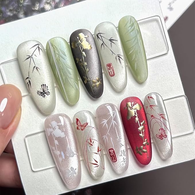 2Sheets Willow Bamboo Leaf Nail Art Stickers Chinese Style 5D Nail Decals Gold Embossed Self Adhsive Sticker for Women Girls DIY Nails Manicure Salon (Bamboo)