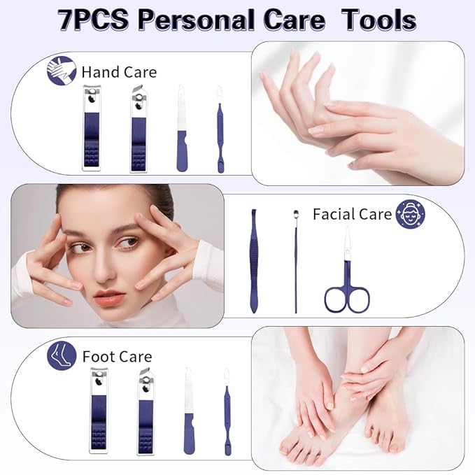 Travel Nail Clippers Kit, Personal Care Manicure and Pedicure Set for Men Women, Grooming Kit Gifts for Business Family Parent (Blue)