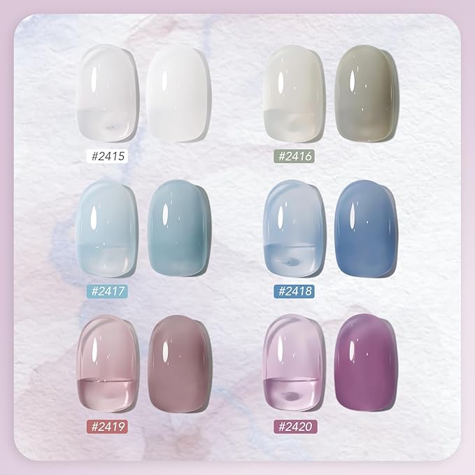 GAOY Mizzle Gel Nail Polish, Jelly Milky White Blue Gray Purple, Sheer Gel Polish Kit for Salon Manicure and Nail Art DIY at Home