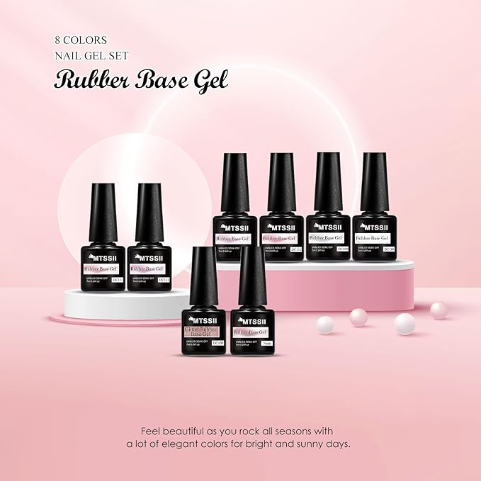 MTSSII Jelly Nude Rubber Base Gel, 8 Colors Pink Crystal Translucent Color Construction UV Gel Semi Permanent Soak Off UV LED Varnish