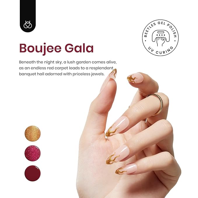 Beetles Gel Nail Polish, 6 Colors Burgundy Red Glitter Gold Green Gel Polish, Soak Off Uv Nail Lamp Cured Holiday Nail Gel DIY Home Manicure Kit Gifts for Women