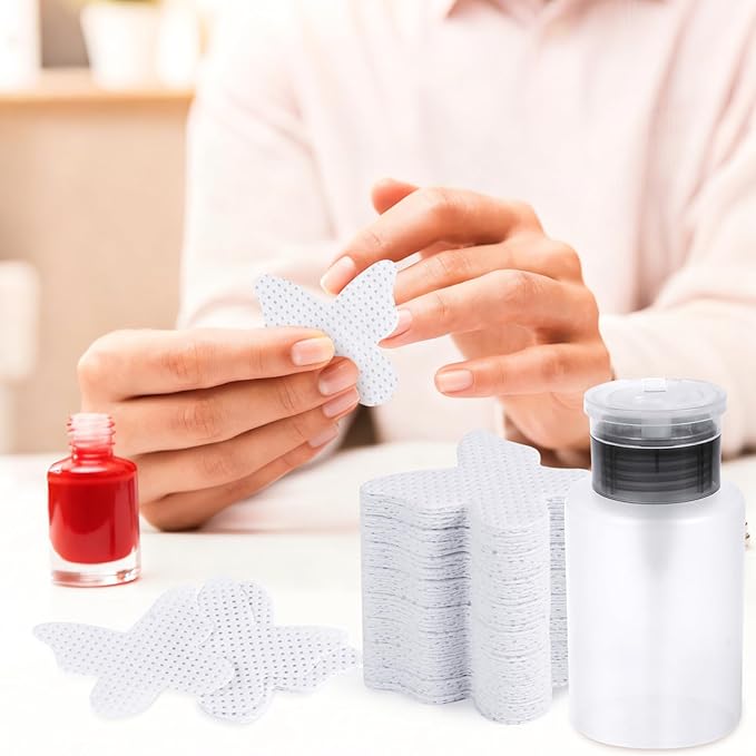200PCS Lint Free Nail Wipes, Pink Lash Extensions Glue Cleaning Wipes, Nails Cleaning Pads Supplies,accompanied by 1 Empty Pump-Style Bottle Dispenser (White)