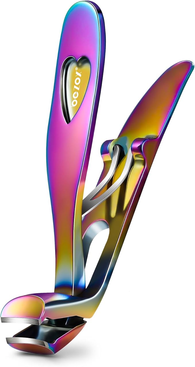 BEZOX Toe Nail Clippers for Seniors - Ergonomic Toenail Clipper for Thick Nails for Seniors, Angled Head Fingernail Clippers with Catcher for Men and Women - Rainbow