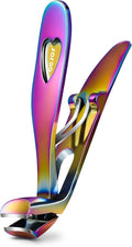 BEZOX Toe Nail Clippers for Seniors - Ergonomic Toenail Clipper for Thick Nails for Seniors, Angled Head Fingernail Clippers with Catcher for Men and Women - Rainbow