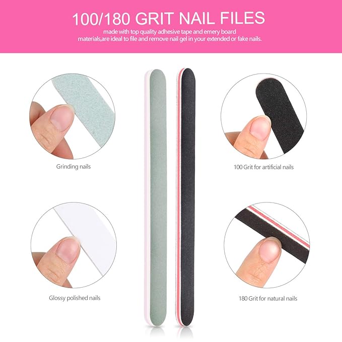 Teenitor Nail Polish Gel Remover Tool Kit, with Soak Off Clips, Cuticle Pusher Peeler Scraper, Remove Pads, Nail Files Buffer Block, Nail Brush Pink