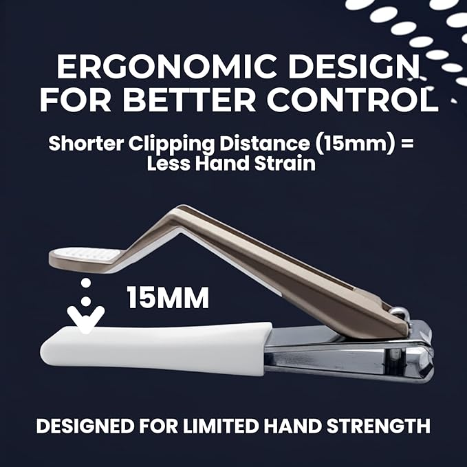 Nail Clippers, Stylish, Comfortable for Seniors, Fingernails, Premium Stainless Steel, Curved Edge, Wide Jaw, Ergonomic, Thumb Rest, Comfort Cuts, Women, Men, Teens, Special Needs, (Sky)