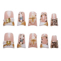 Short Duck Press on Nails Handmade 3D Flowers Butterflies Designs Nude Pink False Nails White French Tip Thick Acrylic & Muti-Layer Stick on Nails for Women Nails Art(Sunflowers,S)