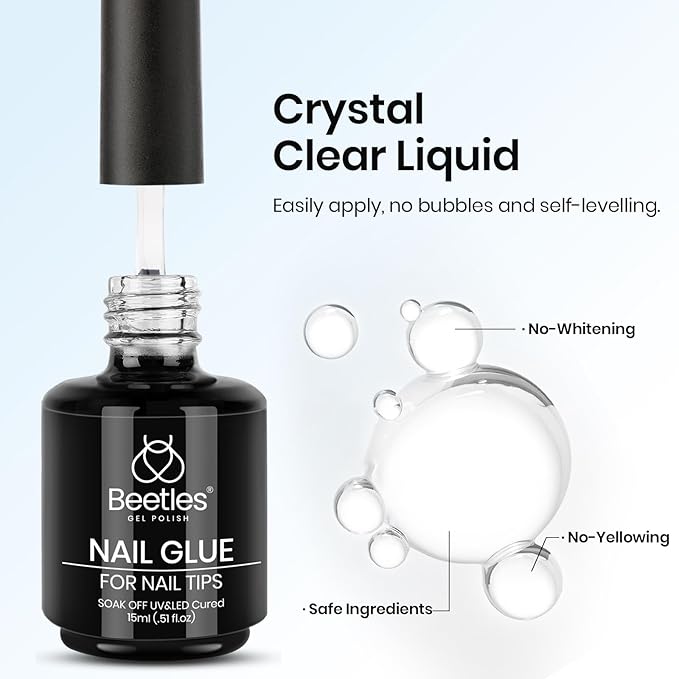Beetles Nail Glue and Blooming Gel Set - 15ml 2Pcs Nail Art Gel for Blooming Marble Effects and Strong Nail Tips Bonding, Nail Supplies for Salon or DIY Manicure at Home