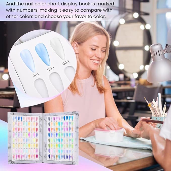 160 Nail Color Book with 240 Flase Tips & 1-200 Number Sticker Labels, Professional Nail Color Chart Display Book Sample for Nail-Gel-Polish