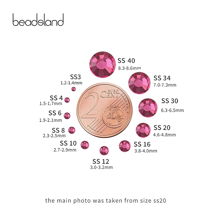 Beadsland Flat Back Crystal Rhinestones Round Gems for Nail Art and Craft Glue Fix, Rose, 2.7-2.9mm, SS10/1440pcs