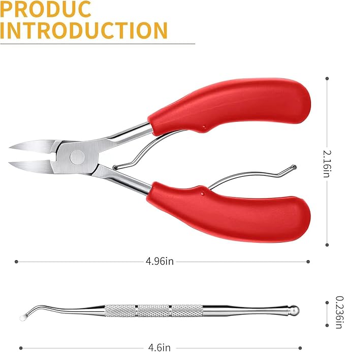 Toenail Clippers, Medical Grade Toe Nail Trimmer, Nail Clippers for Thick Nails or Ingrown Toenail Tool, Stainless Steel Sharp Pedicure Toe Nail Clippers Adult, Rubber Handle. (Red)