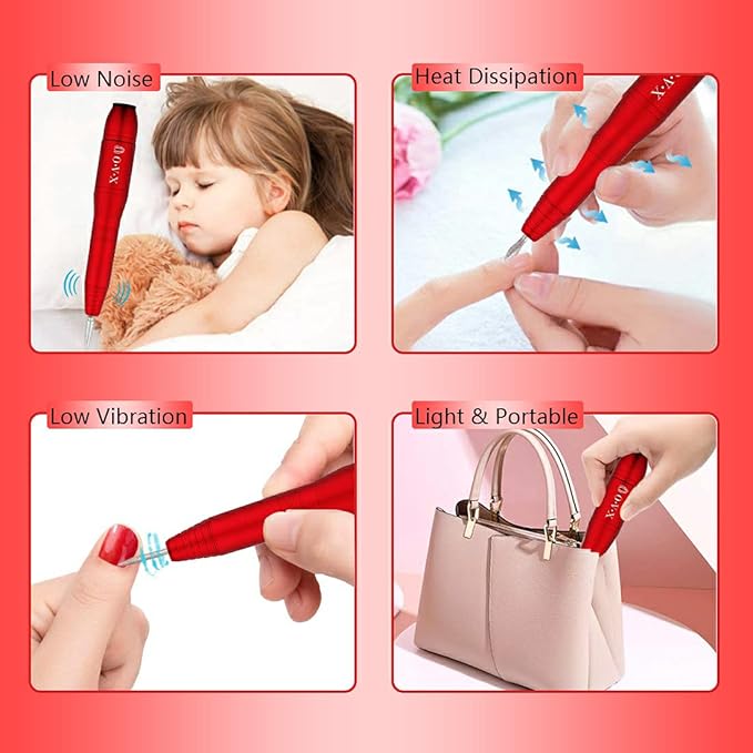 20000 RPM Electric Nail File Kit Portable Nail Drill Machine Professional Manicure Pedicure Kit with Sanding Bands,Nail Drill Bits and Brush for Acrylic Gel Nails-Red