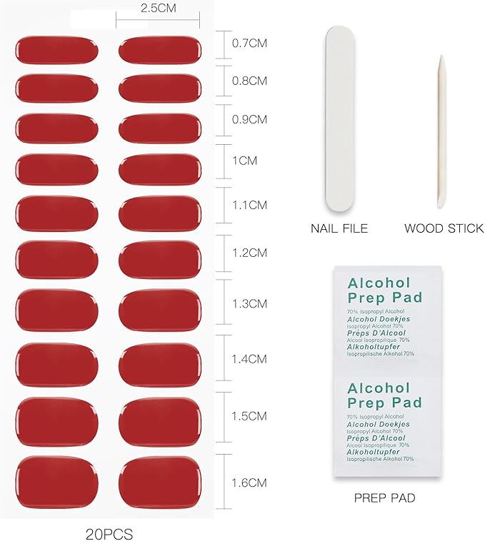 JMEOWIO Gel Nail Stickers Red Semi Cured Gel Nail Strips Wraps UV/LED Nail Supplies Nail Art Design Decoration Accessories