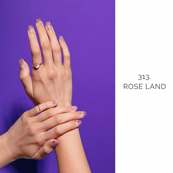 NAILOG Semi Cured Gel Nail Strips (20 Extra Long Polish Stickers/Wraps) │ Glossy & Long Lasting Soft Gel Finishing │Rose Land