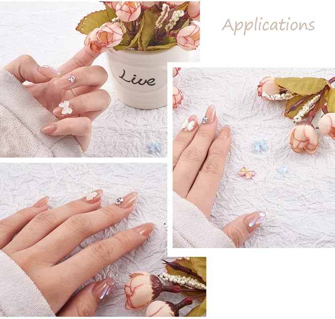 FASHEWELRY 260Pcs 3D Nail Art Decorations: Resin Flatback Butterfly Bowknot Charms, Mini Studs Accessories for Jewelry Making and Design