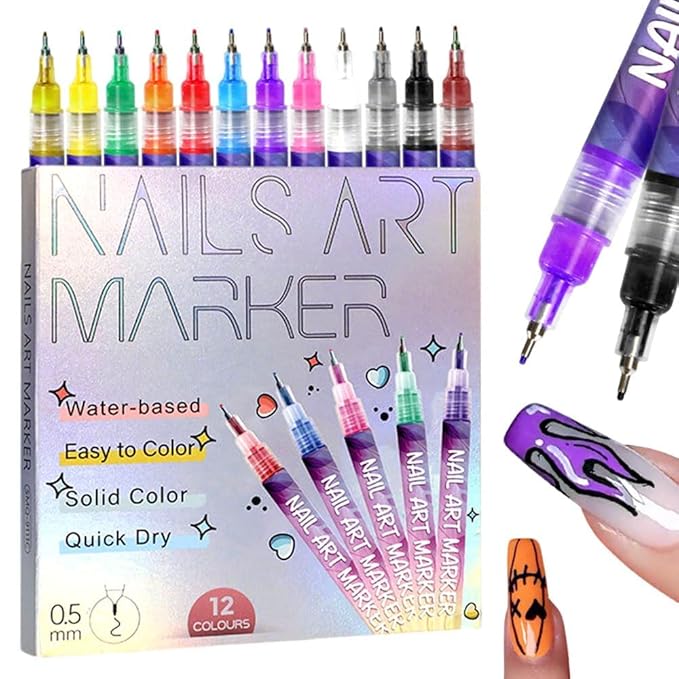 12 Colors Nail Art Pens Set, 2026 New Nail Markers for Nail Art Tools, Nail Polish Pens Quick Dry -Graffiti Dotting Pen Acrylic Paint Pens Point Liner Pen Drawing Painting for Nails Art DIY(1 Set)