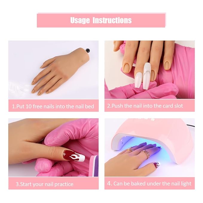 Nail Pratice Training Hand for Acrylic Nails with Stand Bracket,Soft Silicone Maniquin Hand, Flexible Bendable Nail Practice Fake Hand for Nails Art Practice Tool
