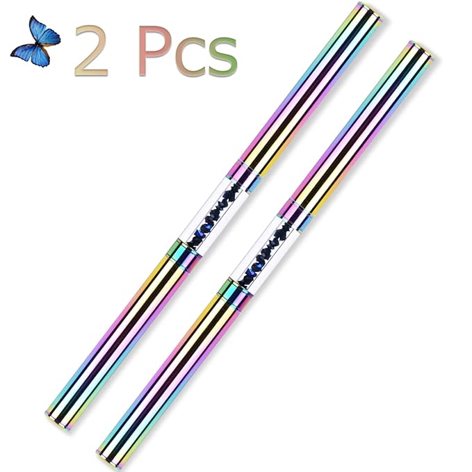 2Pcs Dual-ended UV Builder Gel Nail Brush Set Rhinestone Handle Nail Art Liner Brush Polygel Hard Gel Nail Brushes