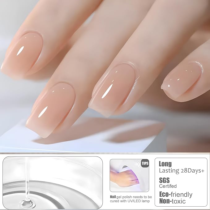 Vishine Builder Nail Gel for Nails, 8 in 1 Cover Beige Translucent Builder Strengthener Jelly Hard Extension Gel Base Rhinestone Nails Thickening in A Bottle E053