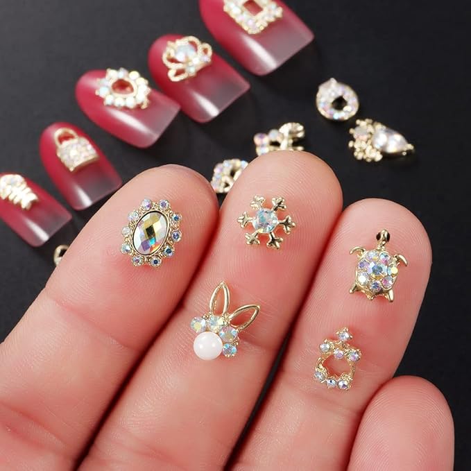 1 Pack of 50 pcs Gold Rhinestones for Nails 3D Nail Charms for Acrylic Nails Nail Jewels for Nail Art Nail Gems Nail Stones