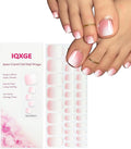 32 Pcs Semi Cured Gel Toe Nail Strips Pink White Ombre Gel Nail Stickers Full Cover Nails Wraps Self Adhesive Toe Nails Polish Strips Stickers for Women UV/LED Light Required
