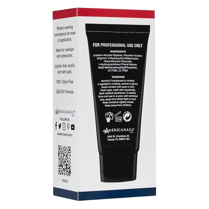 Americanails DuraFlex Gel Paste - Polygel Nail Paste for Nail Overlay and Nail Extension, Odor Free Poly Gel Nail Paste - Nail Strengthener for Durable and Lightweight Nails - 2oz Tube - Light Pink