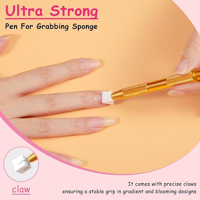 100pcs White Cube Nail Sponges for Ombre, 2pcs Gold and Silver Metal Clip Pens for Grabbing Nail Art Sponge Ombre Nail Brush for Nail Art