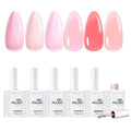 Makartt Pink Gel Nail Polish Set: 6 Colors Jelly Gel Polish Kit 15ML One N'Done Shimmer Sheer Translucent Effect Light Soft to Dark Soak Off UV LED Nail Art Manicure Gift for Women