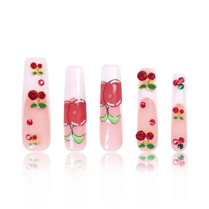 LOVFUL Press on Nails My Sweetie French Tip| Handmade with Full Covered Crystals| Reusable Fake Nails| Square Mid length 1.7in| H162-M