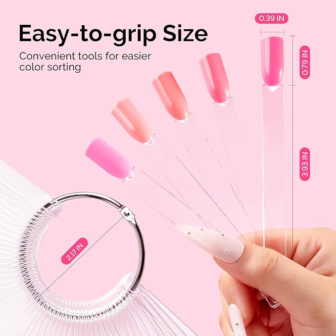 MelodySusie 100 Pcs Nail Swatch Sticks with Ring, Clear Swatches for Gel Polish, Transparent Acrylic Practice Tips, Suitable for Displaying Colors, Training Nail Art for Beginners and Professionals