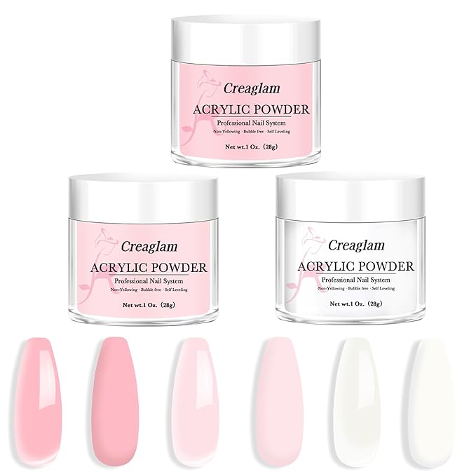 Acrylic Powder Large Capacity: 3Pcs 1 Oz. Festival Bloom Pink Marshmallow Super Nail Polymer for 3D Art Carving French Extension - 28g White Professional Acrylic Powder No Need Lamp