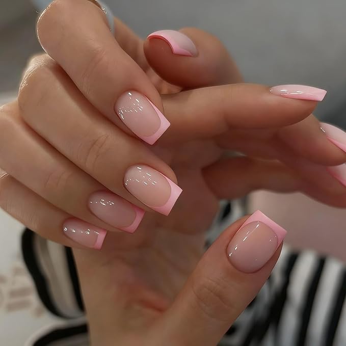 Clear Semi Cured Gel Nail Strips French Tip 20Pcs Dusty Pink UV Gel Nail Stickers Glossy Nails Polish Strips UV/LED Light Needed Self Adhesive Full Polish Nails Wraps for Women