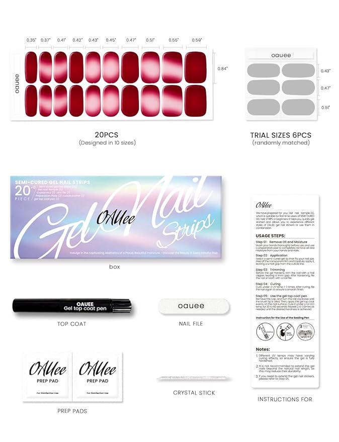 Semi Cured Gel Nail Strips | Built-In Gel Top Coat | UV Light Required | Salon Quality, Easy Application And Removal (Velvet Rouge Reverie ）
