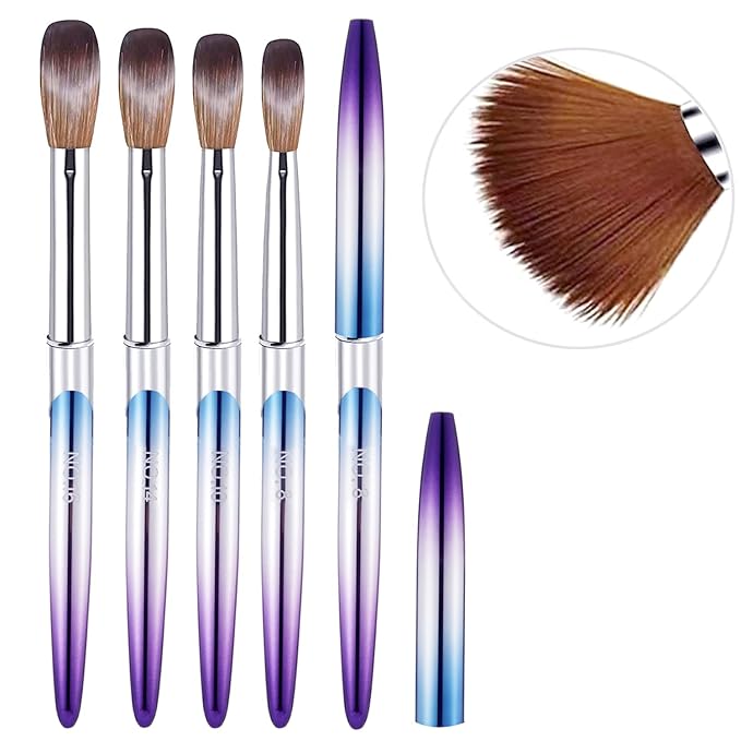 4PCS Professional Acrylic Nail Brush Set - Size 8/10/14/16 Brushes for Acrylic Powder Application, 3D Carving & Nail Art Extension, Ombre Handle Nail Tools for DIY Home Salon Manicure