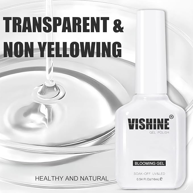 Vishine 2 Pcs 16ml Blooming Gel, Clear Blooming Nail Polish, Spreading Effects Soak Off UV Gel Natural Stone Watercolor Floral Print for Nail Art Design Manicure