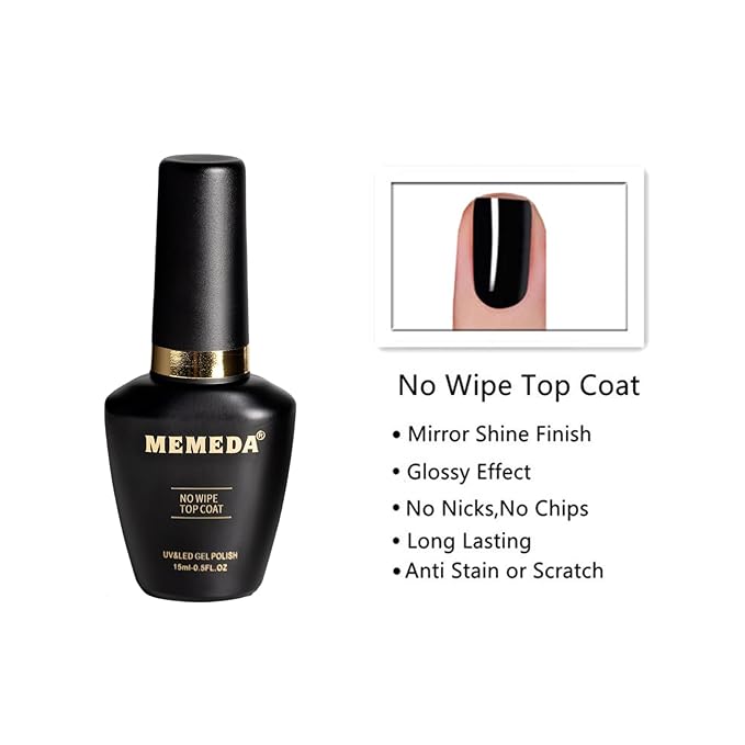 Gel Nail Polish Top Coat, 15ml No Wipe High Gloss Shiny Long Lasting Clear Top Gel for Acrylic Nails, Need U V/LED Lamp for Home DIY and Spring Nail Salon