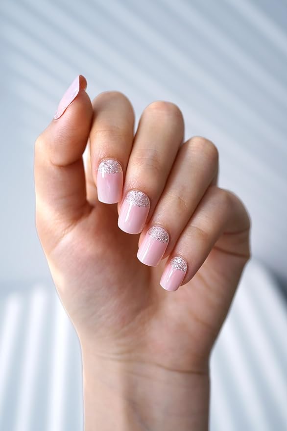 Semi Cured Gel Nail Strips, 20Pcs Long Lasting Salon Quality Wraps, Easy Apply & Remove Gel Nail Stickers with UV Light (Silk Halo Shine Pink)