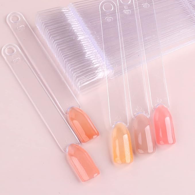 Nail Color Swatch Sticks with Ring, 150pcs Ballerina Square Stiletto Clear Nail Tips, Nail Polish Display Sample Sticks, Practice Nail Tips, Nail Salon Supplies