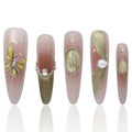 Handmade Nails Press On Nails Long Green Nails Acrylic Press On Nails Ladies Gifts Acrylic French Nails Press On COOLYOUNG 15 PCS, Size S