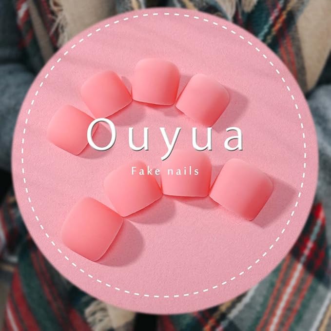 Pink Press on Toe Nails Matte Square Fake Toenails Short Solid False Toes Nails with Designs Acrylic Cute Artificial Beach Full Cover Toenail for Women 24 Pcs (Light Pink)