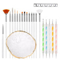 Nail Art Brush 22 Piece Set, 2 Way Acrylic Silicone Engraving Pen Dotting Pen Tools Nail Art Kit, Resin Nail Art Palette, For Nail Art DIY Home Salon Makeup Display Board (White)