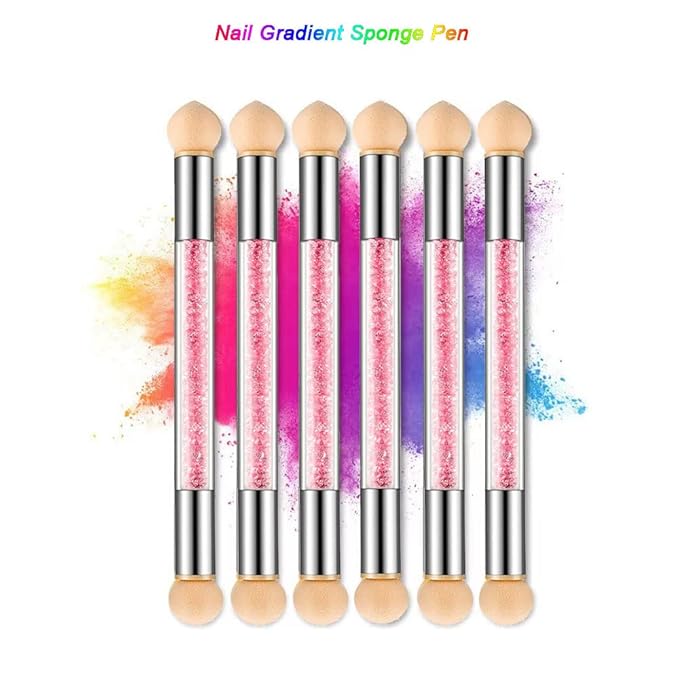 Nail Gradient Sponge Pen, ForSewian Double Head Nail Painting Brush with 20 Pieces Replacement Head for Nail Art Design