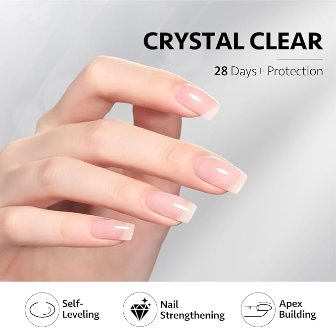 GAOY 2 Pcs 16ml Clear Builder Gel for Nails, Nail Strengthener in a Bottle, Nail Extension Hard Gel, Soak Off Long Lasting UV Light Cure, Base Coat Top Coat Needed