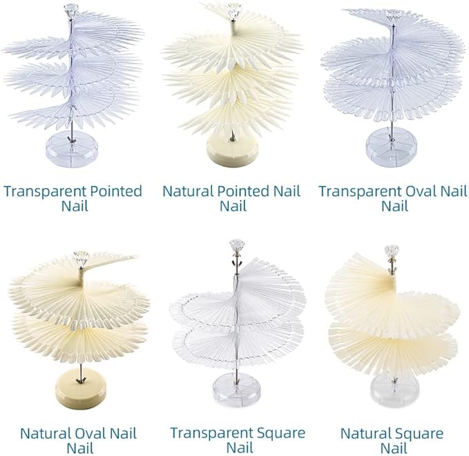 120 Colors Nail Tips Display Stand, DIY Nail Art Showing Shelf with Number Posted, Gel Nail Color Card Spiral Fan-shaped Nail Art Polish Practice Display Tips (White,Oval)