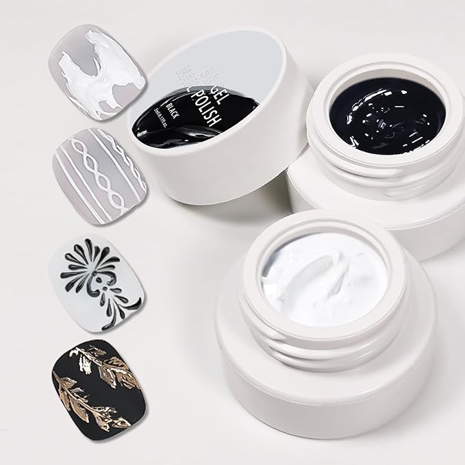 Solid 3d Nail Sculpting Gel For Nail Art, 3d Nail Art Gel Multifunctional 3d Molding For Nails Salon Home DIY (White & Black)