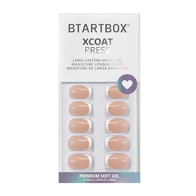 BTArtbox French Tip Press on Nails - Gel Press on Nails Short, No Fade Out Fake Nails with Nail Glue, Seamless Fit Glue on Nails in 16 Sizes Nail Kit for Wedding, Classic White