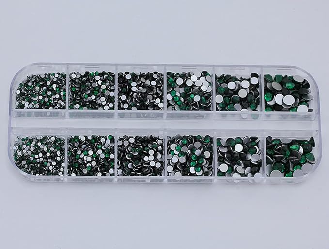 Over 2100 Pieces Green Emerald Flat Back Glass Rhinestones Crystals for Nail Art Kit 6 Sizes (1.4mm - 4.8mm)