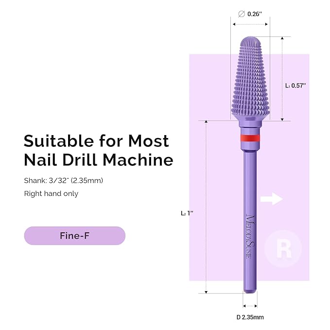 MelodySusie Professional Tornado 3/32'' Nail Drill Bits, Carbide Tungsten Multi-function Bits, Suitable for Manicure Pedicure Cuticle Gel Polishing, Salon Bits, Series Bit-X, Purple, Fine