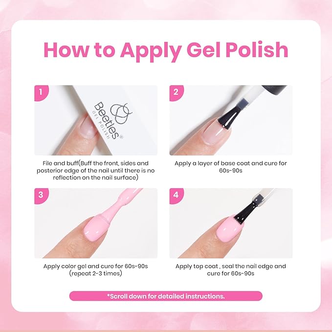 Beetles Nude Pink Gel Nail Polish Kit with UV LED Light Nail Lamp 6 Pcs Starter Kit Base Gel Top Coat Soak Off Nude Pink Polish Set with Nail File for DIY Manicure Gifts for Women
