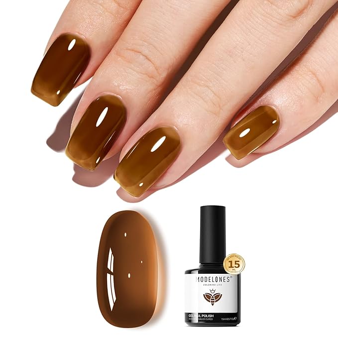 modelones Gel Nail Polish Jelly Brown Tea Translucent Gel Polish Tortoiseshell Sheer Nails Soak Off LED Nail Lamp Nail Manicure 15 ML